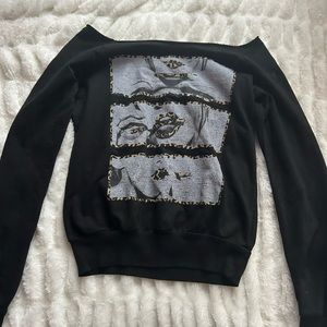 off the shoulder vintage sweater with cute design on front